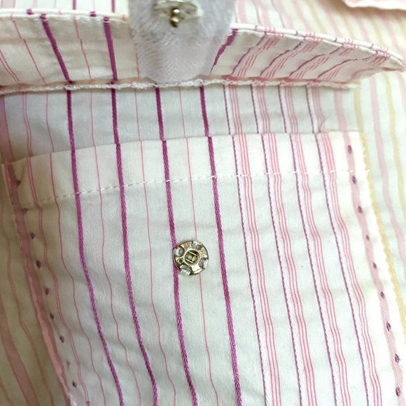 Tahari Pink Stripe Dress Shirt for Women | Seersucker Pink & White Blouse - Picture 7 of 8